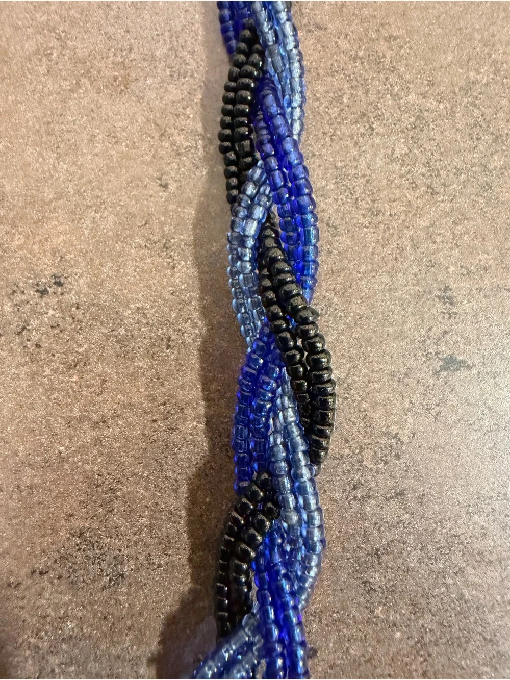 Beaded Braided Lanyard Necklace Blue & Black Detachable Key Ring Lobster Clasp.